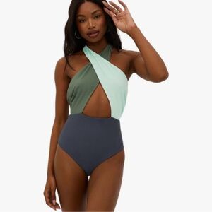 Beach Riot Green and Gray One Piece with Asymmetrical Cut size XS NWT